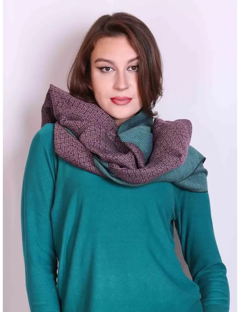 Complit Italy unisex green and violet jacquard cotton scarf Complit Italy unisex green and violet jacquard cotton scarf