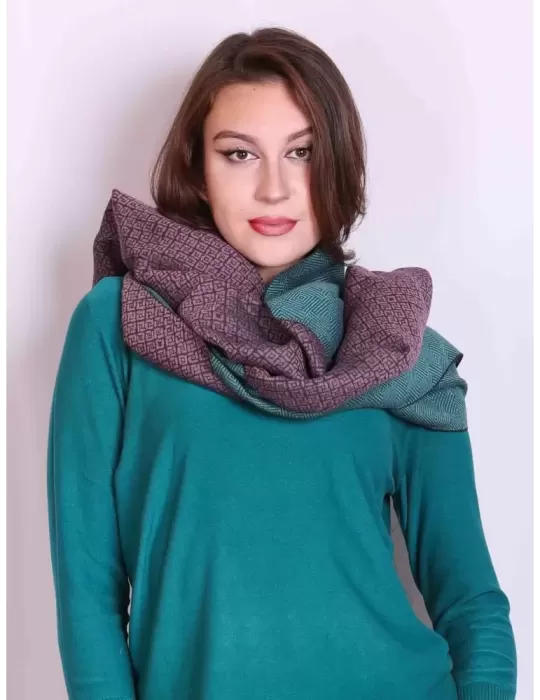 Complit Italy unisex green and violet jacquard cotton scarf Complit Italy unisex green and violet jacquard cotton scarf