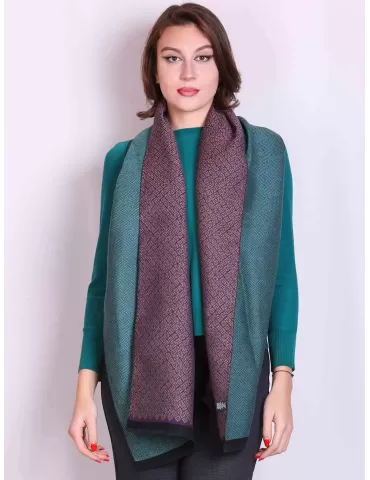 Complit Italy unisex green and violet jacquard cotton scarf 2