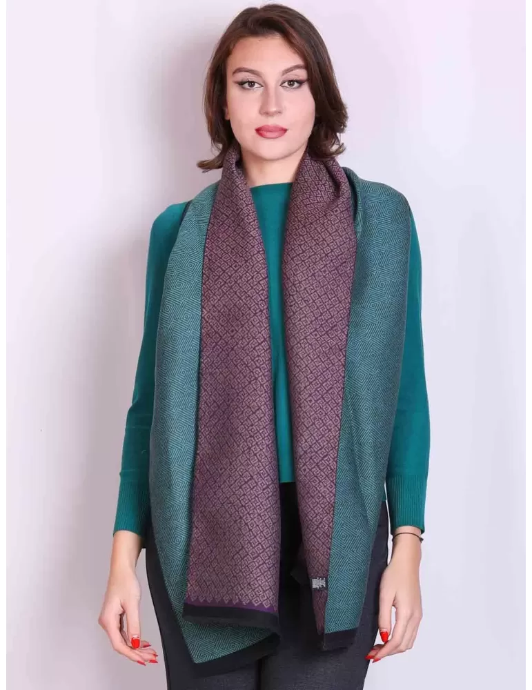 Complit Italy | Bordeaux and oil green jacquard unisex cotton scarf