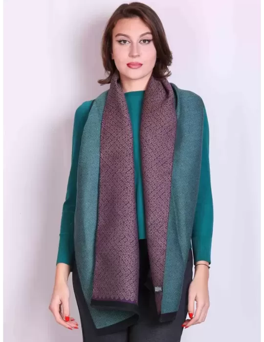 Complit Italy unisex green and violet jacquard cotton scarf