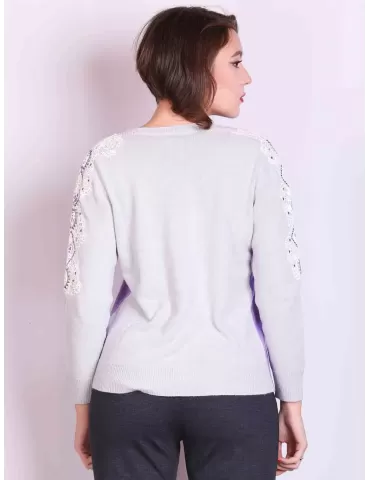 Volpato maglieria online | Maglia lana lilla e grigio perla con pizzo 2