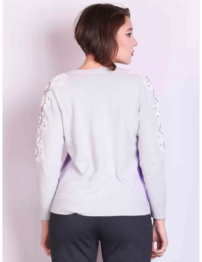 Volpato maglieria online | Maglia lana lilla e grigio perla con pizzo
