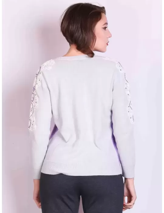 Volpato maglieria online | Maglia lana lilla e grigio perla con pizzo