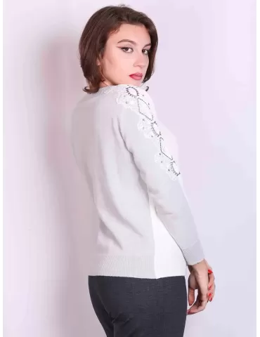 Volpato maglieria online | Maglia lana bianca e grigio perla con pizzo 2