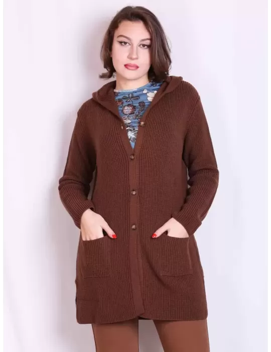 Brown knitted merino wool long cardigan hoodie jacket Brown knitted merino wool long cardigan hoodie jacket