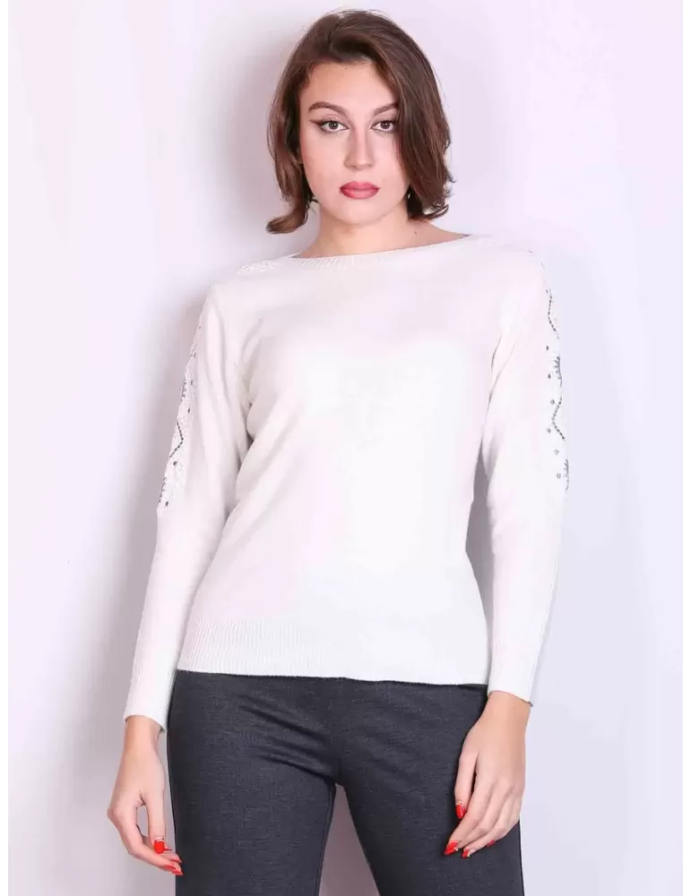 Volpato maglieria online | Maglia lana bianca e grigio perla con pizzo Volpato maglieria online | Maglia lana bianca e grigio perla con pizzo