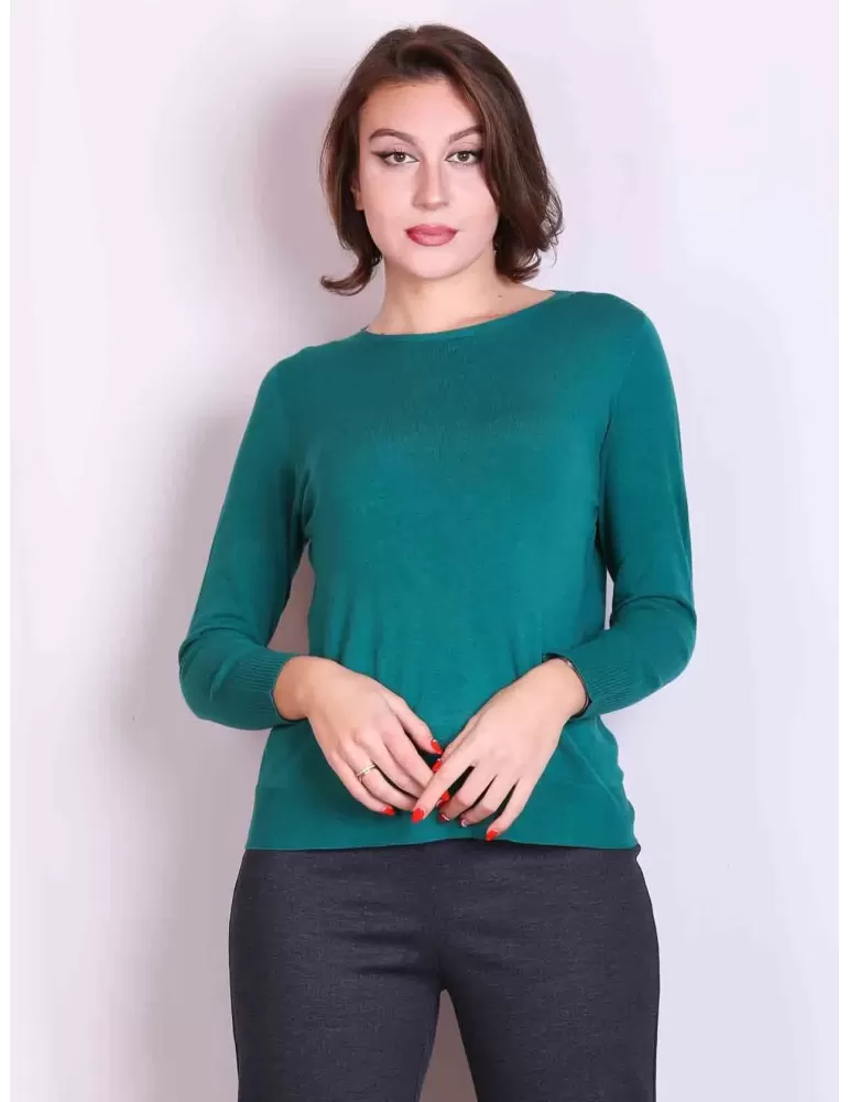 Shop online Italian knitwear | Green sweater with back veil openwork