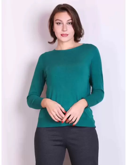 Shop online Italian knitwear | Green sweater with back veil openwork