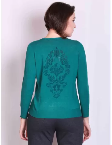 Riva Tricot Nibionno | Maglia girogola verde con inserto devorè dietro