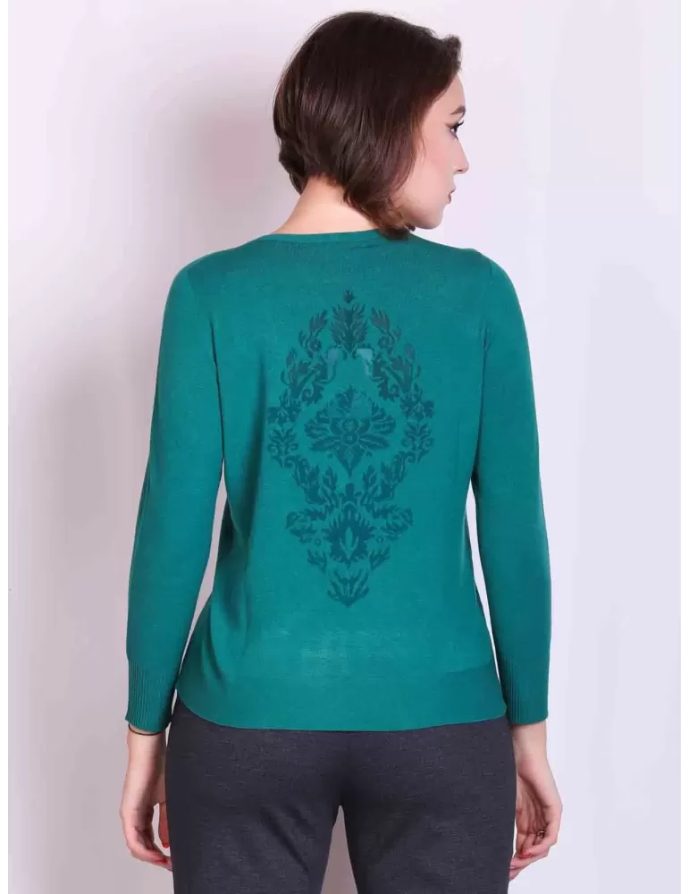 Shop online Italian knitwear | Green sweater with back veil openwork Shop online Italian knitwear | Green sweater with back veil openwork