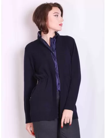 Giacca lunga blu misto cashmere collo nylon Riva Tricot fino alla 56