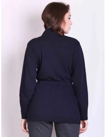 Dark blue cashmere wool silk long cardigan jacket nylon neck 2