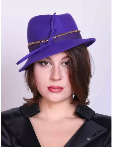 Retro Hollow Tassel Belt Purple wool panama fedora Jazz hat 2