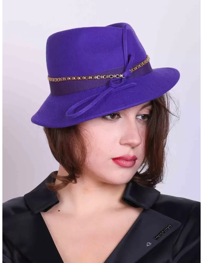 Retro Hollow Tassel Belt Purple wool panama fedora Jazz hat Retro Hollow Tassel Belt Purple wool panama fedora Jazz hat