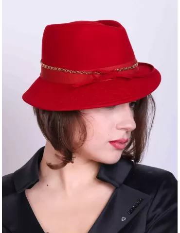 Cappelli Complit | Panama rosso fedora borsalino asimmetrico in feltro