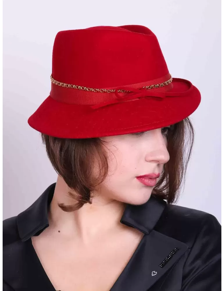 Compit Italian Winter Hats | Red wool panama fedora Jazz hat croco brim Compit Italian Winter Hats | Red wool panama fedora Jazz hat croco brim
