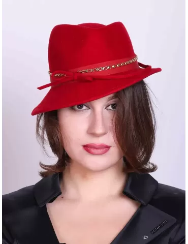 Cappelli Complit | Panama rosso fedora borsalino asimmetrico in feltro 2