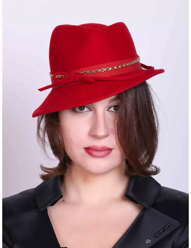 Compit Italian Winter Hats | Red wool panama fedora Jazz hat croco brim