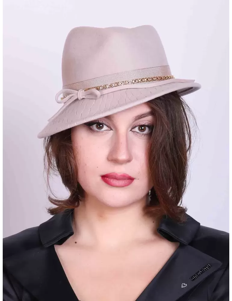 Cappelli Complit | Panama beige fedora borsalino asimmetrico in feltro