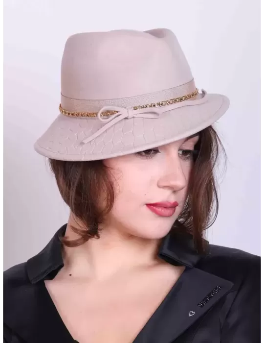 Cappelli Complit | Panama beige fedora borsalino asimmetrico in feltro Cappelli Complit | Panama beige fedora borsalino asimmetrico in feltro