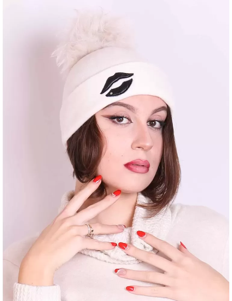Compit Italian Winter Hats | White alpaga mohair wool beanie pon pon Compit Italian Winter Hats | White alpaga mohair wool beanie pon pon