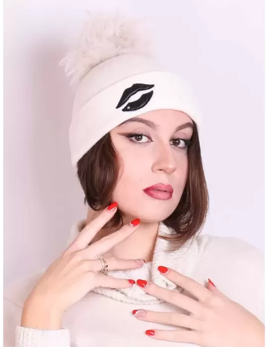 Compit Italian Winter Hats | White alpaga mohair wool beanie pon pon Compit Italian Winter Hats | White alpaga mohair wool beanie pon pon