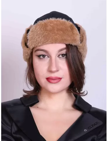 Compit Italian Women Hats | Blue wool aviator hat with brown inner fur 2