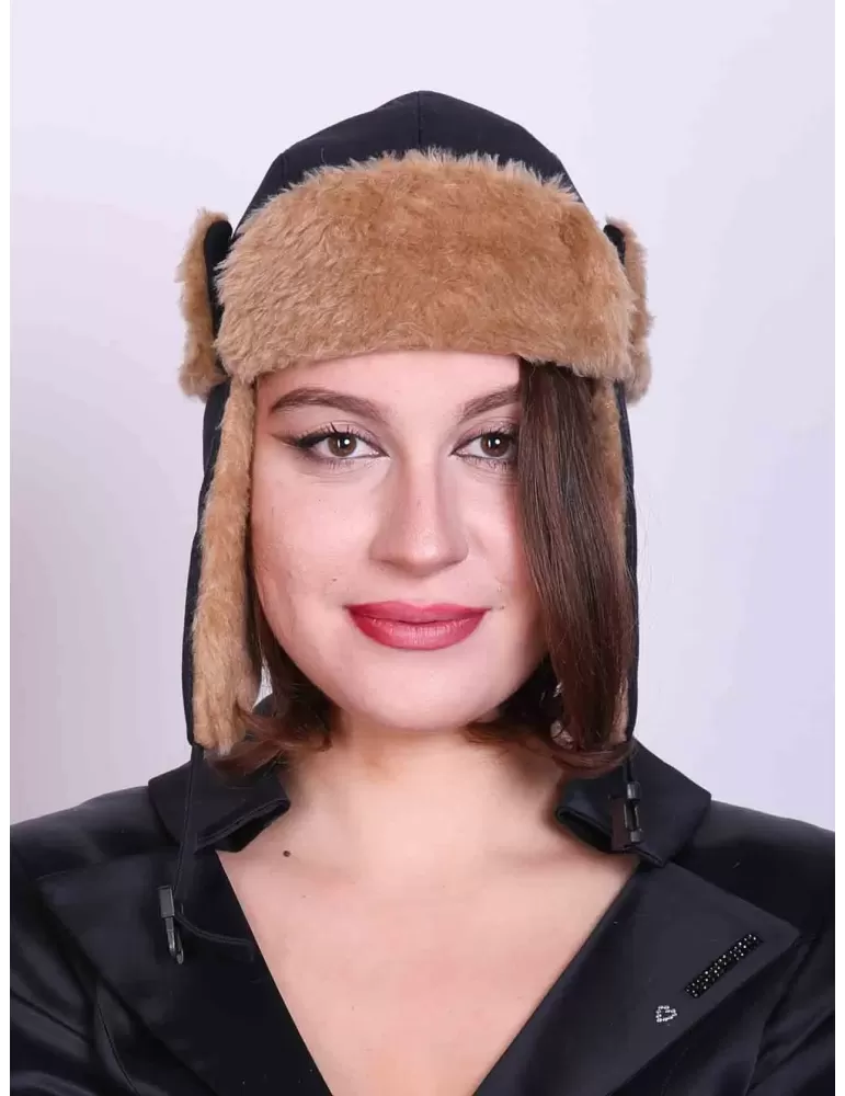 Compit Italian Women Hats | Blue wool aviator hat with brown inner fur