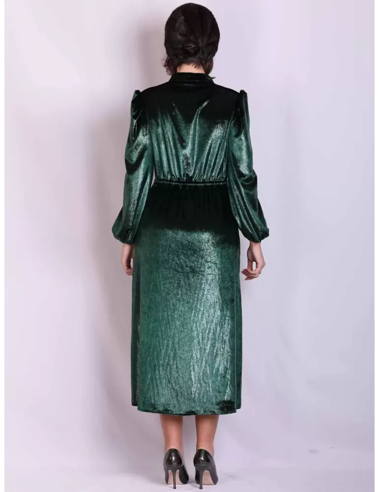 Maesta Milano dark green lurex velvet midi formal dress
