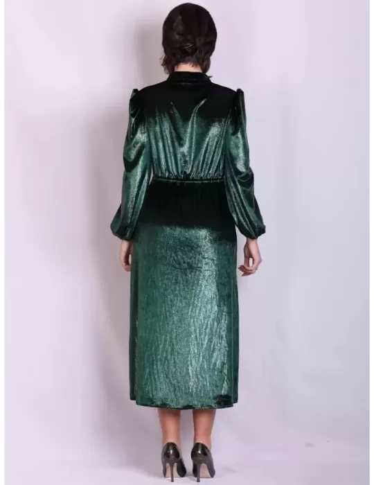 Maesta Milano Italy | Dark green lurex velvet midi formal dress