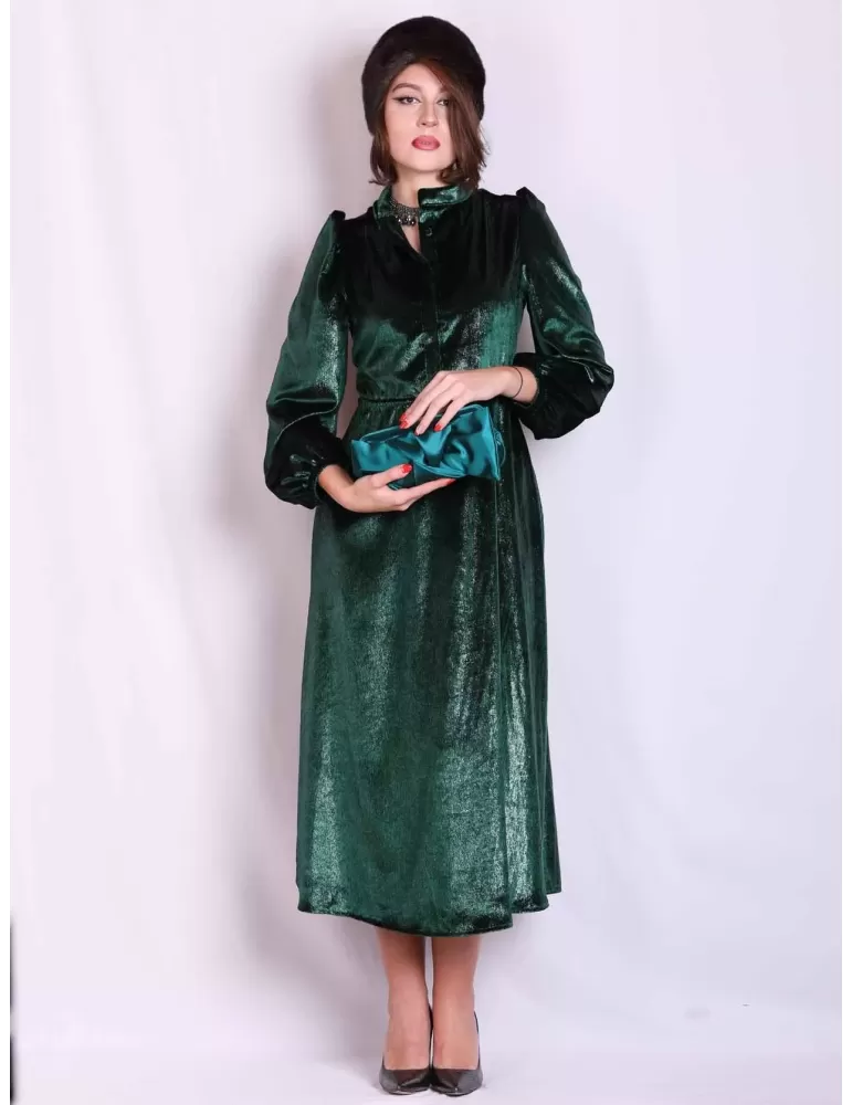 Maesta Milano dark green lurex velvet midi formal dress Maesta Milano dark green lurex velvet midi formal dress