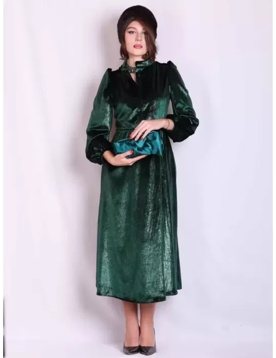 Maesta Milano Italy | Dark green lurex velvet midi formal dress Maesta Milano Italy | Dark green lurex velvet midi formal dress