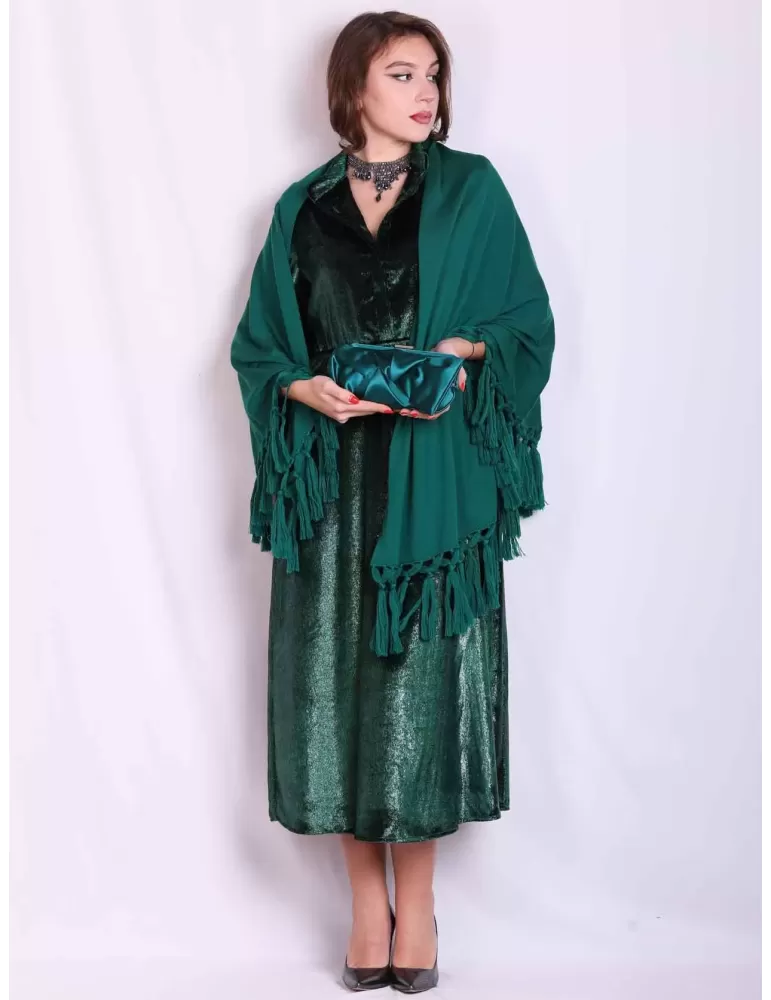 Maesta Milano dark green lurex velvet midi formal dress