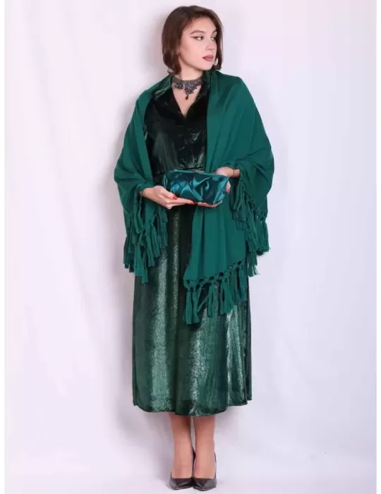 Abito elegante da cerimonia in velluto verde con lurex | Maesta Milano