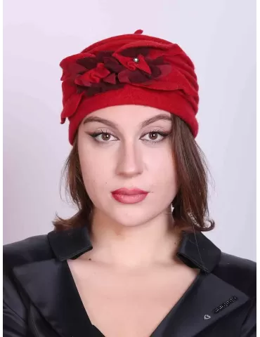 Red boiled wool pillbox hat with embroidery and rhinestone 2