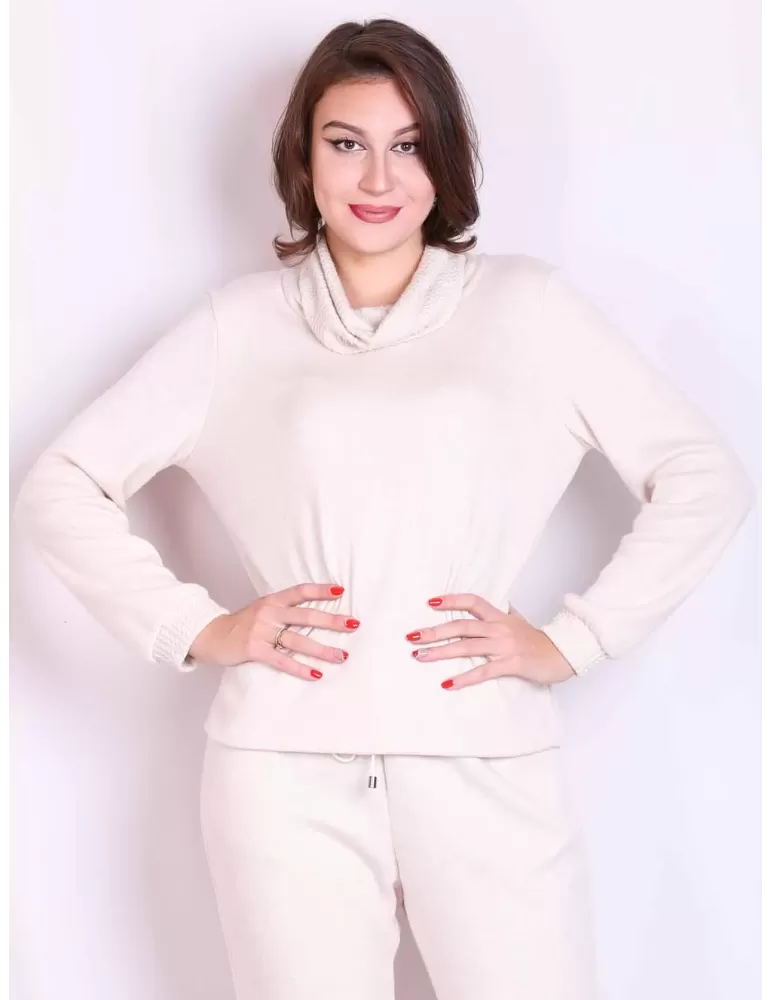 Rubamori Milano | Tuta pantaloni e maglia dolcevita bianco con trecce