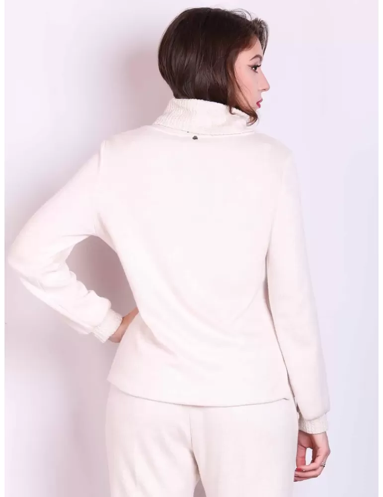 Rubamori Italy | Milky white wide turtle neck blouse of jumpsuit set