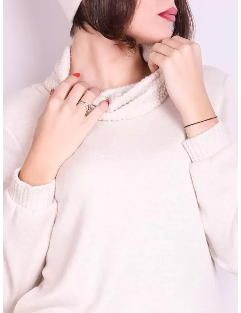 Rubamori Italy | Milky white wide turtle neck blouse of jumpsuit set
