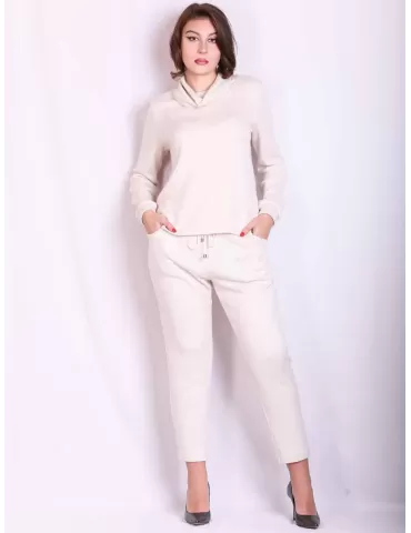 Rubamori Milano | Tuta pantaloni e maglia dolcevita bianco con trecce
