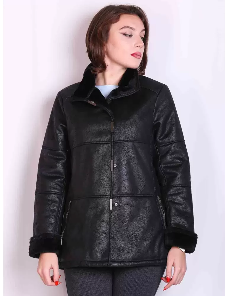 Black ecological sheepskin jacket coat Black ecological sheepskin jacket coat