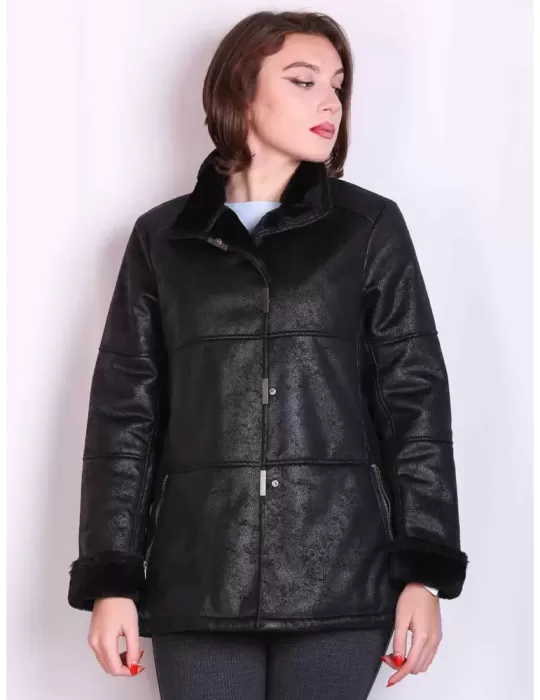 Black ecological sheepskin jacket coat | Plus size available | 50% off Black ecological sheepskin jacket coat | Plus size available | 50% off