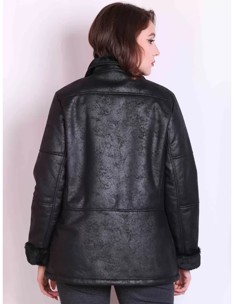 Black ecological sheepskin jacket coat | Plus size available | 50% off