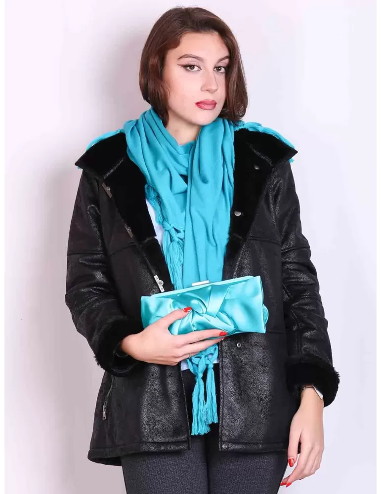 Black ecological sheepskin jacket coat