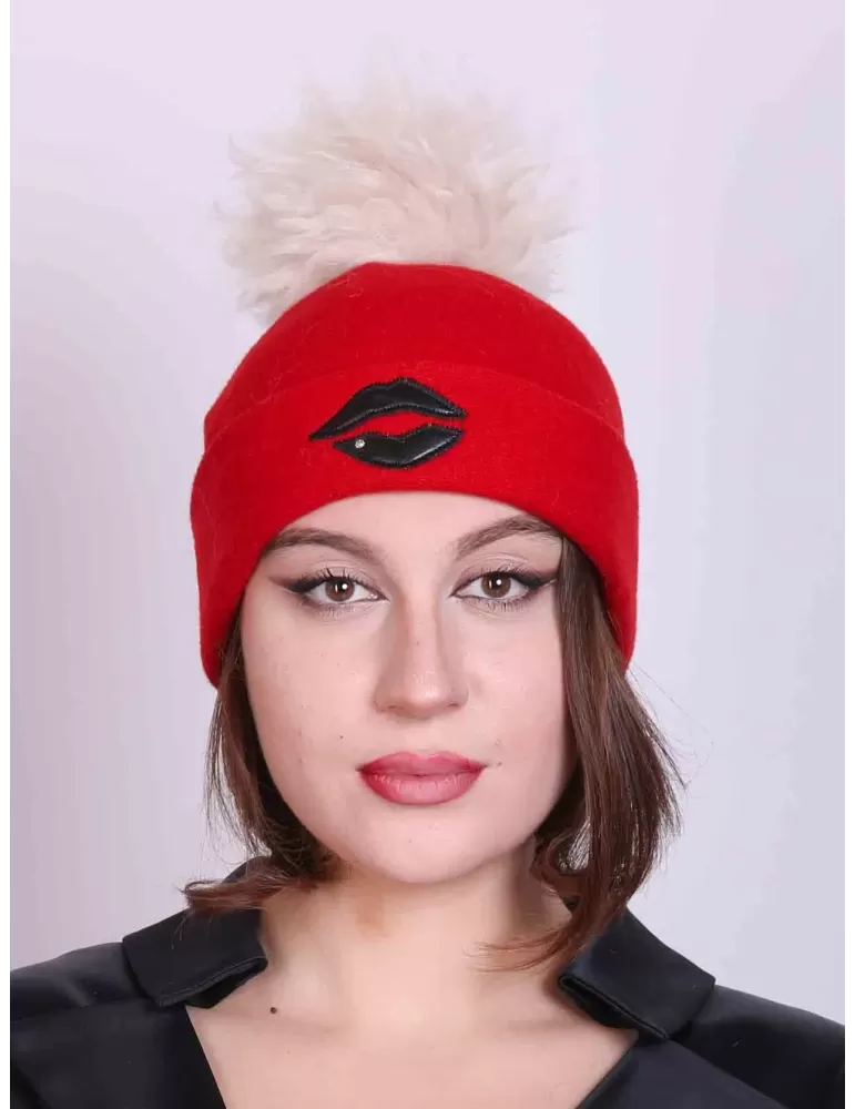 Compit Italian Winter Hats | Red alpaga mohair wool beanie pon pon