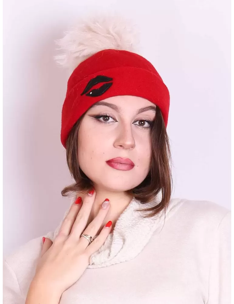 Compit Italian Winter Hats | Red alpaga mohair wool beanie pon pon Compit Italian Winter Hats | Red alpaga mohair wool beanie pon pon