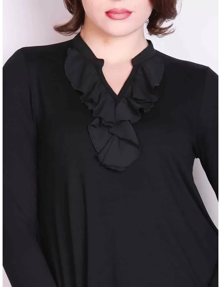 Rubamori Italy black long sleeves blouse t-shirt with silk frills