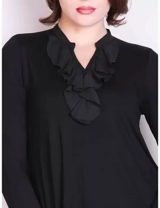 Rubamori Italy black long sleeves blouse t-shirt with silk frills