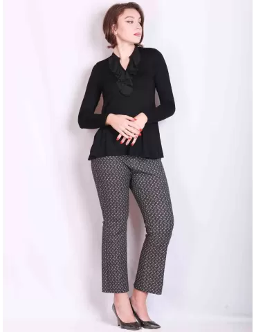 Rubamori Italy black long sleeves blouse t-shirt with silk frills 2