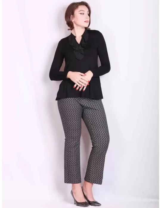 Rubamori Italy black long sleeves blouse t-shirt with silk frills